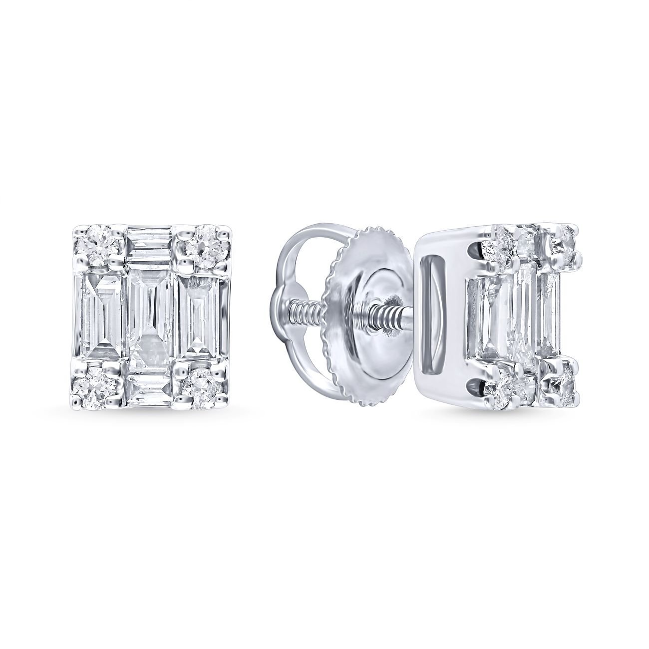 Emerald-Cut Diamond Cluster Stud Earrings