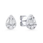 Pear & Baguette Diamond Cluster Stud Earrings