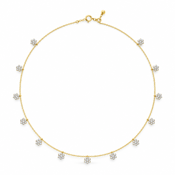 Gold Diamond Floral Station Necklace