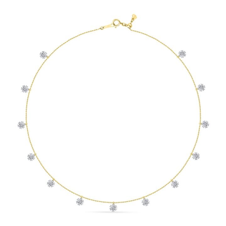 Gold Diamond Floral Station Necklace