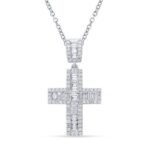 Baguette & Pavé Diamond Cross Pendant Necklace