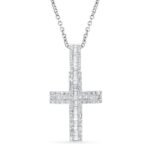 Baguette & Round Diamond Cross Pendant Necklace