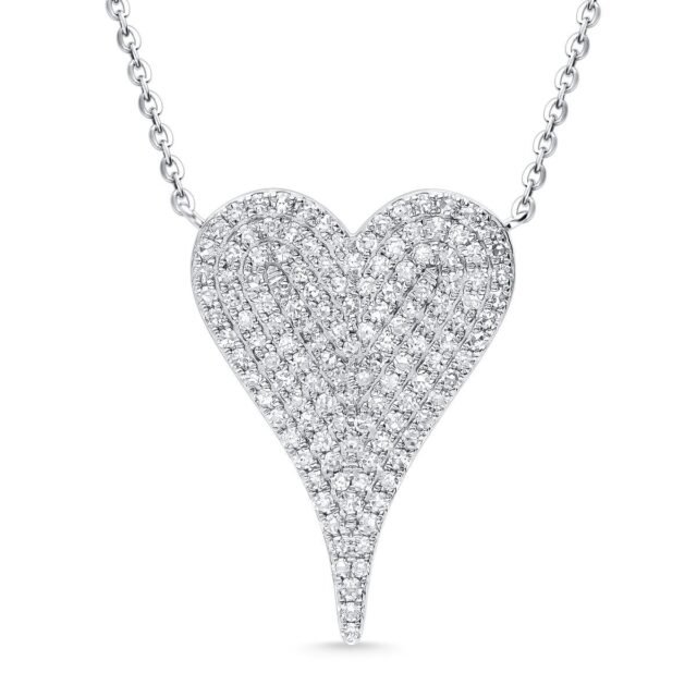 Elongated Pavé Diamond Heart Pendant Necklace