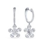 White Gold Diamond Floral Drop Hoop Earrings