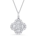 White Gold Diamond Clover Halo Pendant Necklace