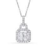 White Gold Princess-Cut Diamond Halo Pendant Necklace