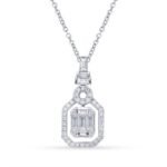White Gold Emerald-Cut Diamond Halo Pendant Necklace