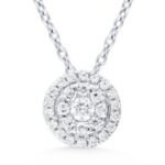 White Gold Diamond Double Halo Pendant Necklace