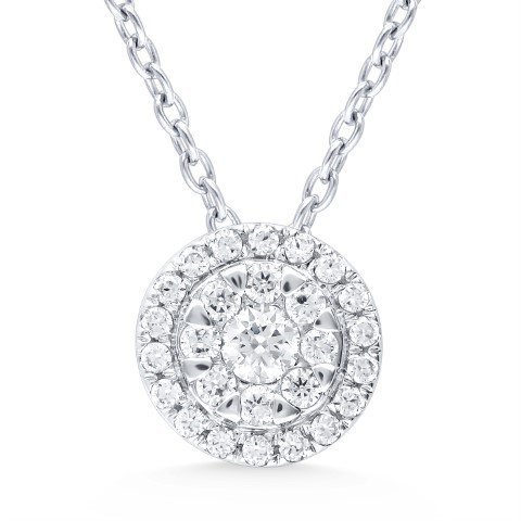 White Gold Diamond Double Halo Pendant Necklace