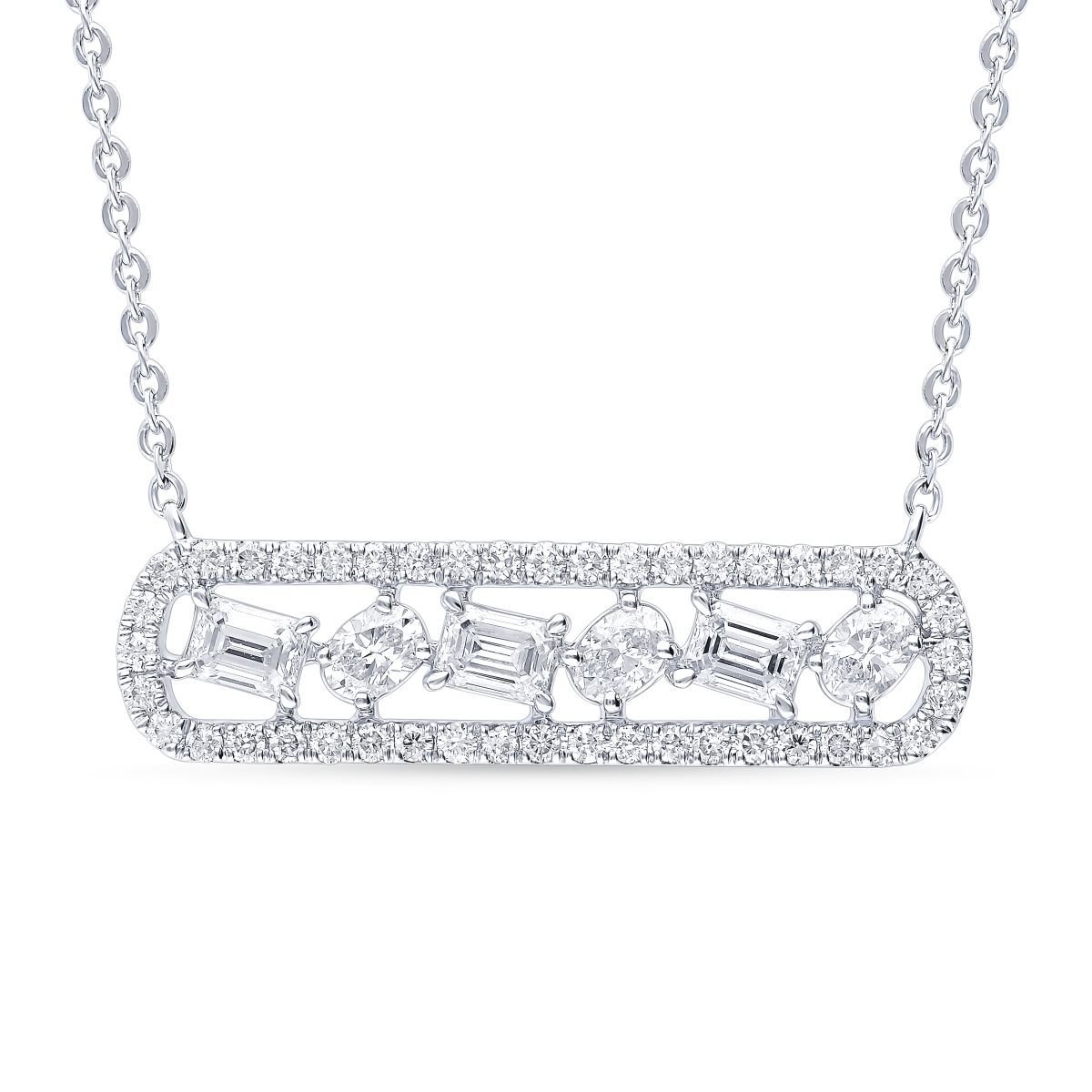 White Gold Diamond Bar Pendant Necklace