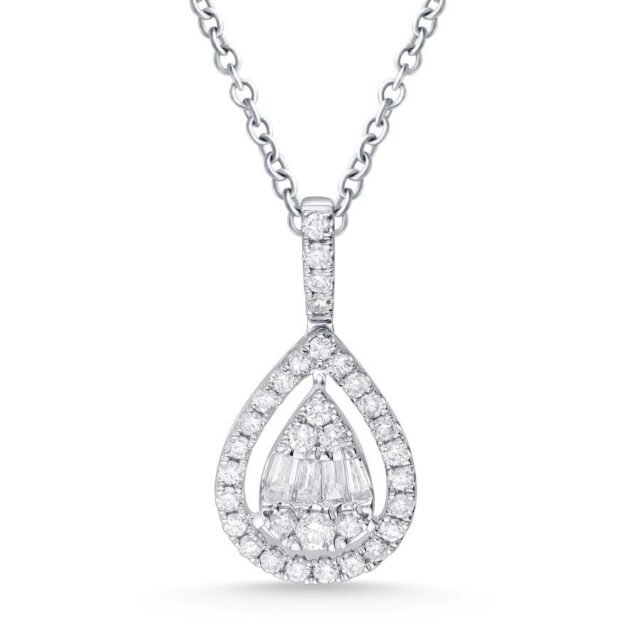 White Gold Pear-Shaped Diamond Halo Pendant Necklace
