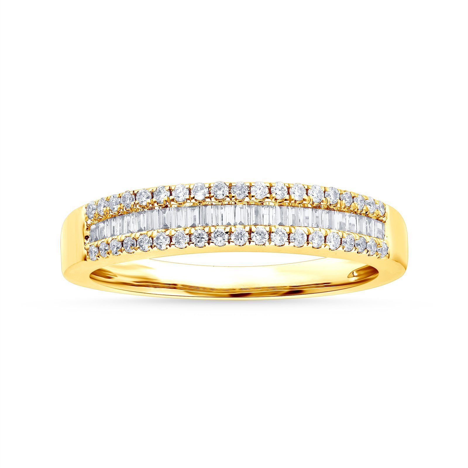 Yellow Gold Baguette & Round Diamond Wedding Band