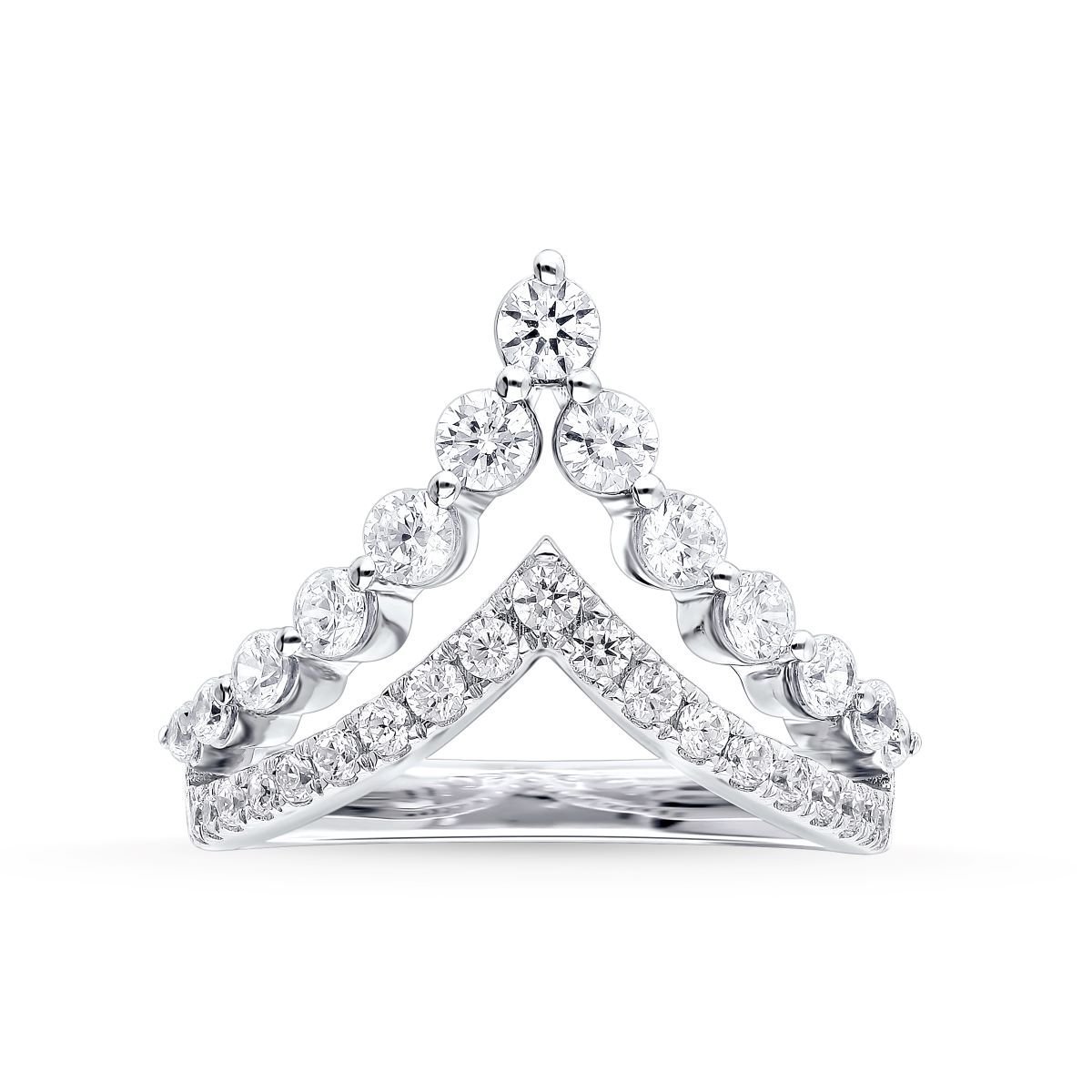 White Gold Diamond Chevron Crown Ring