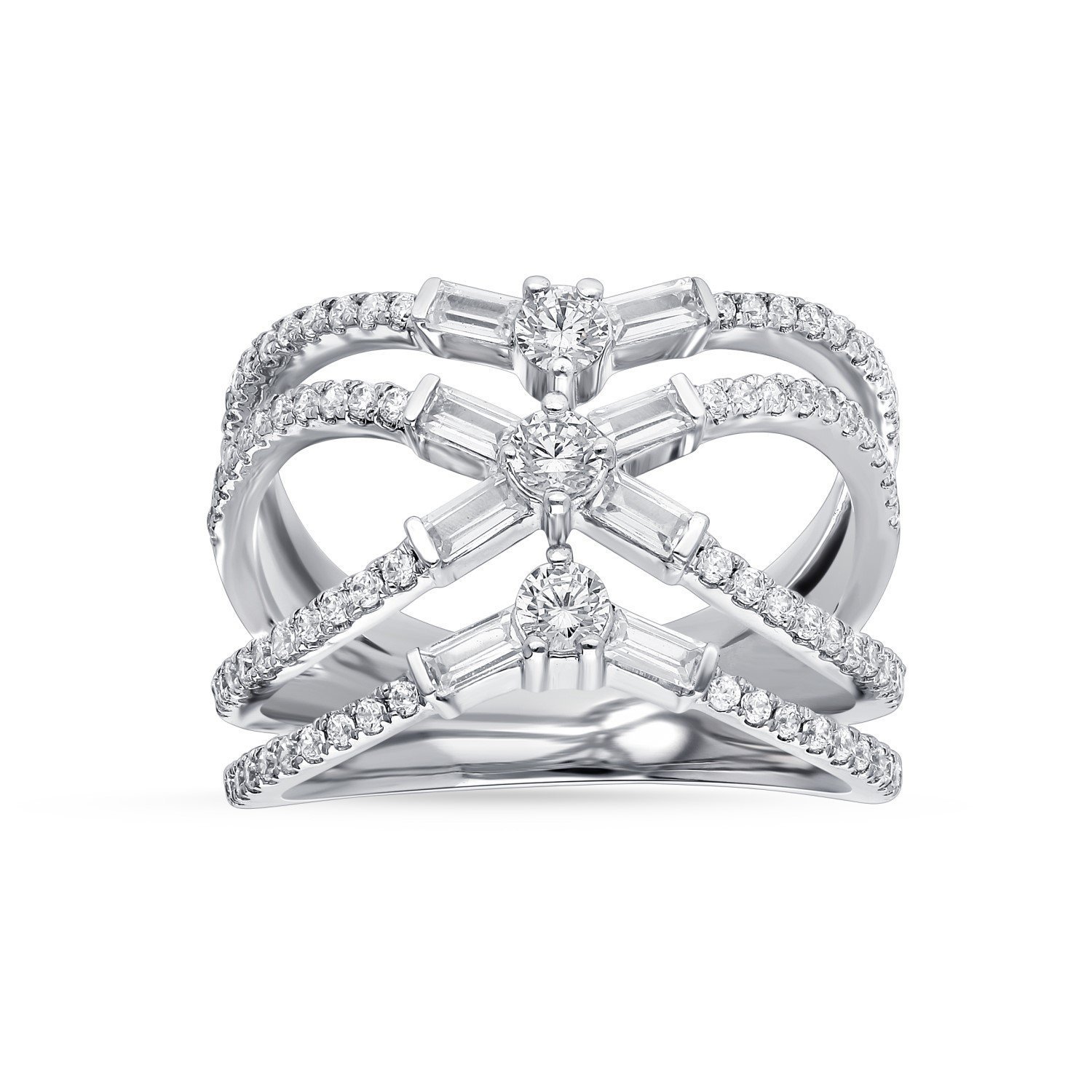 White Gold Diamond Crisscross Statement Ring