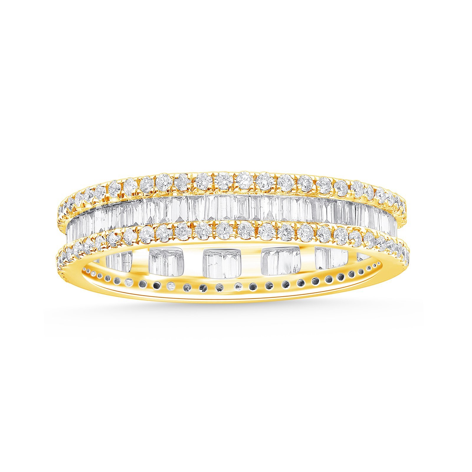 Yellow Gold Baguette & Round Diamond Eternity Band