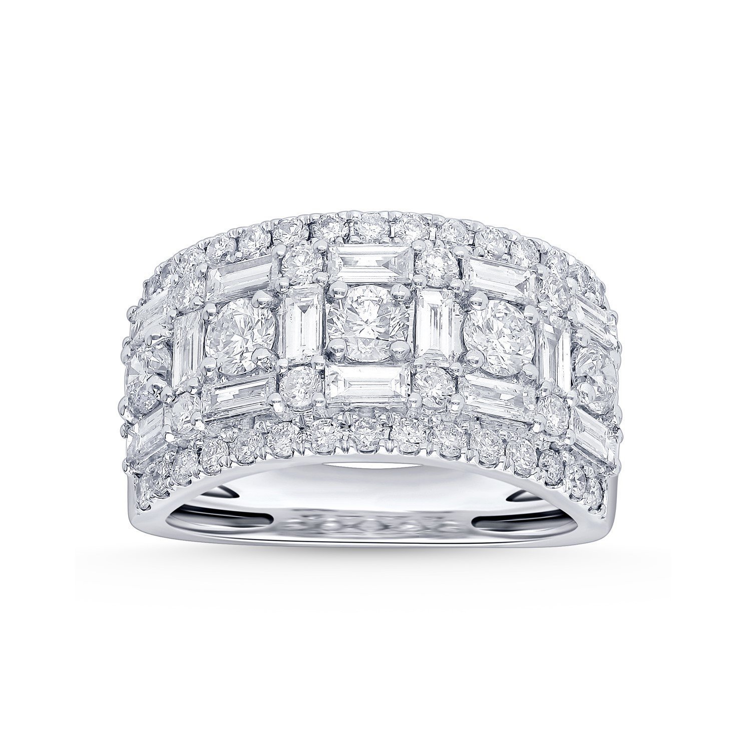 Multi-Row Diamond Statement Ring with Baguette Accents