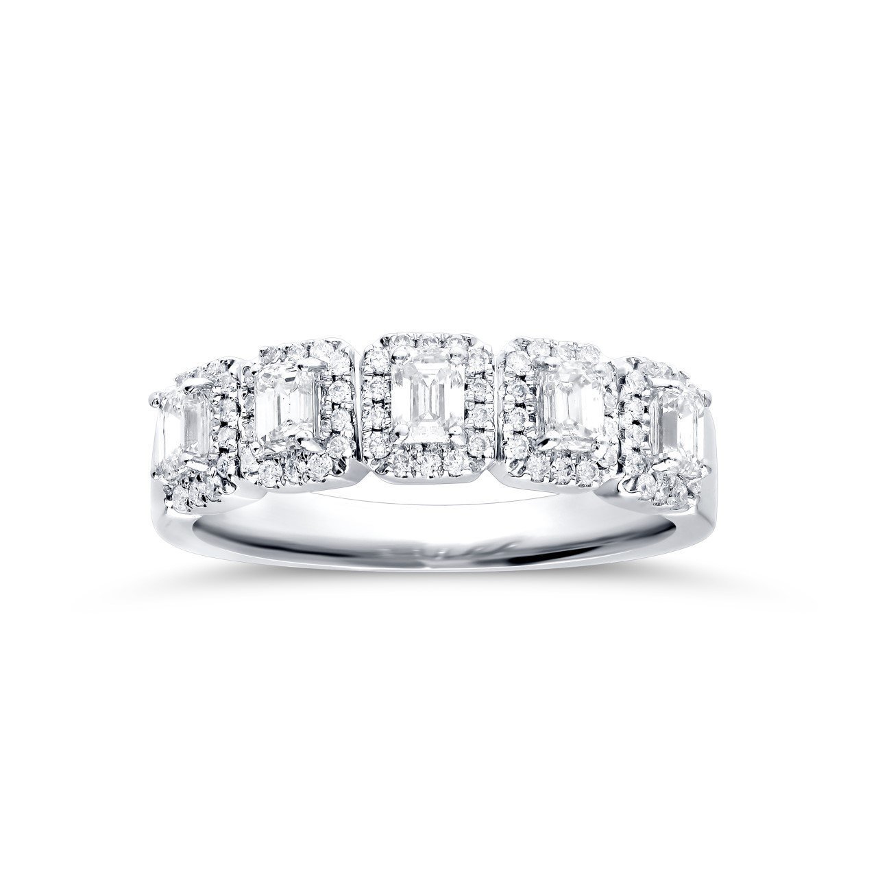 White Gold Emerald-Cut Diamond Halo Wedding Band