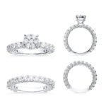 White Gold Diamond Halo Engagement Ring & Wedding Band Set