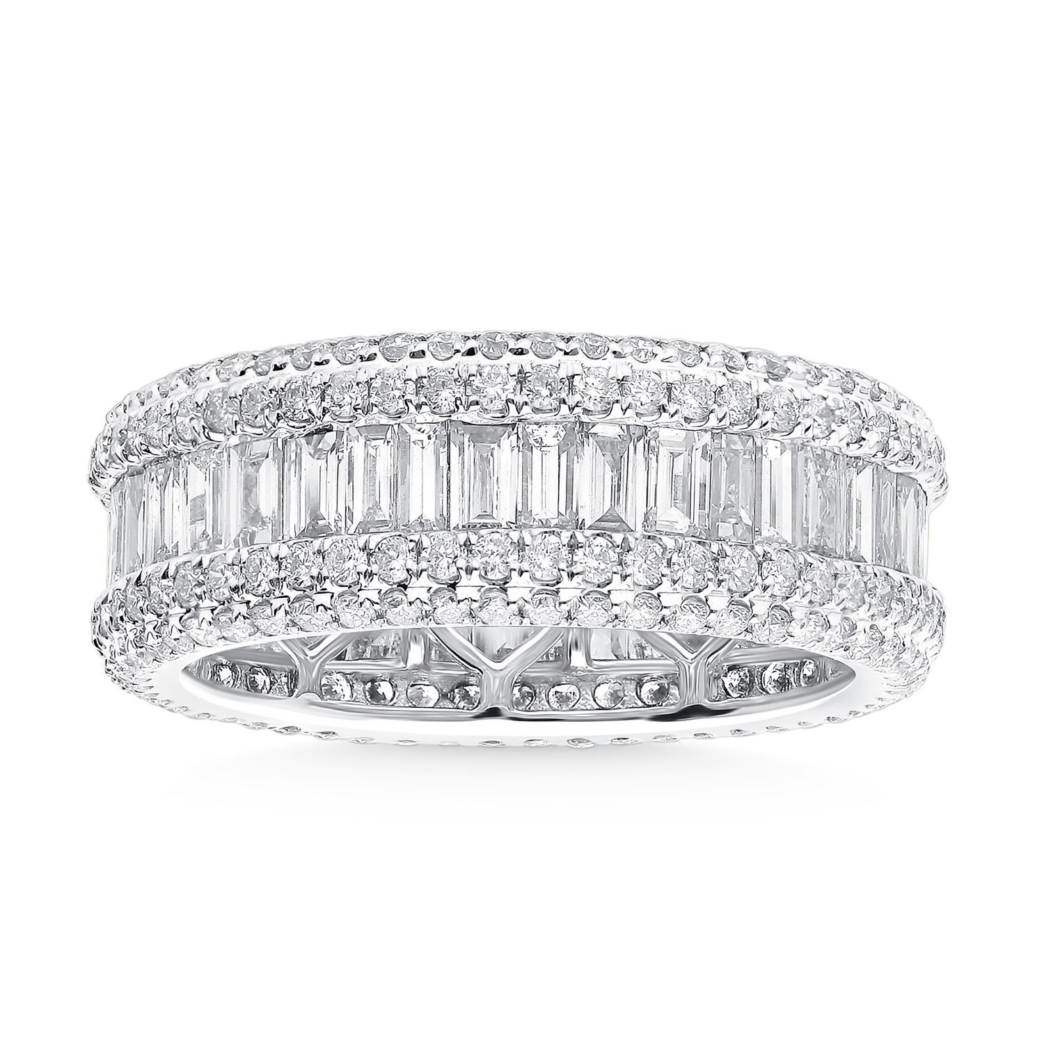 White Gold Emerald-Cut & Round Diamond Eternity Band