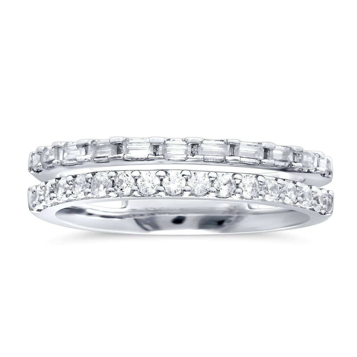 White Gold Diamond Wedding Band with Baguette & Round Rows