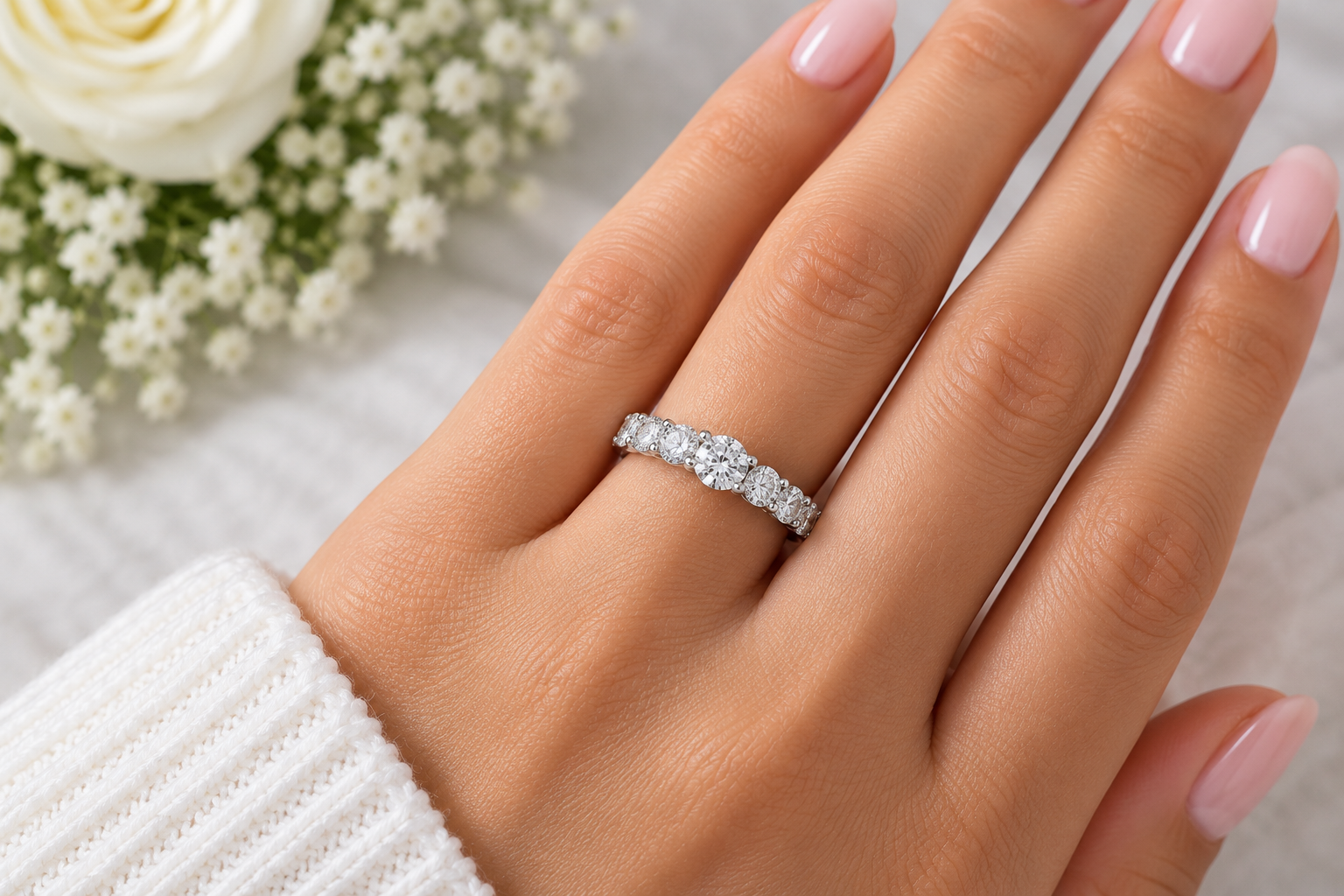 White Gold Graduating Round Diamond Eternity Band - Image 2