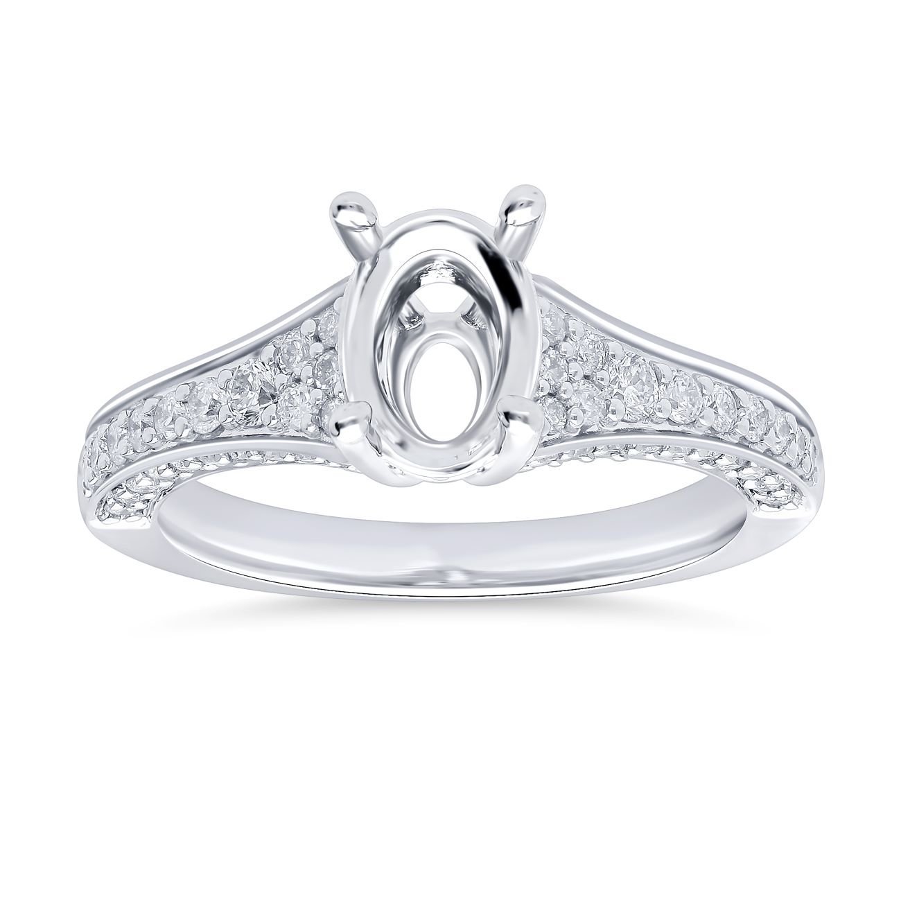 Oval Semi-Mount Engagement Ring with Pavé Shank