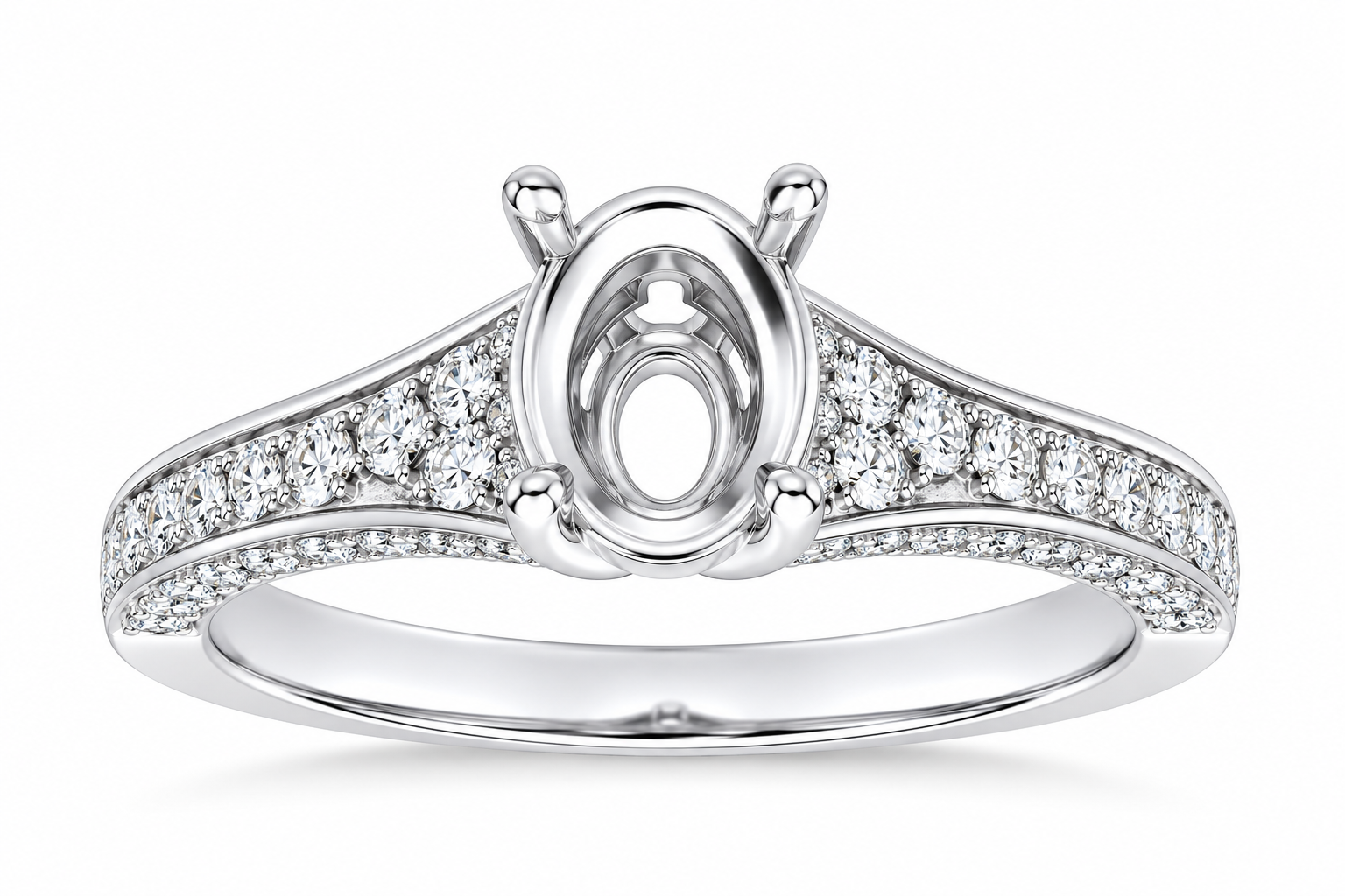 Oval Semi-Mount Engagement Ring with Pavé Shank