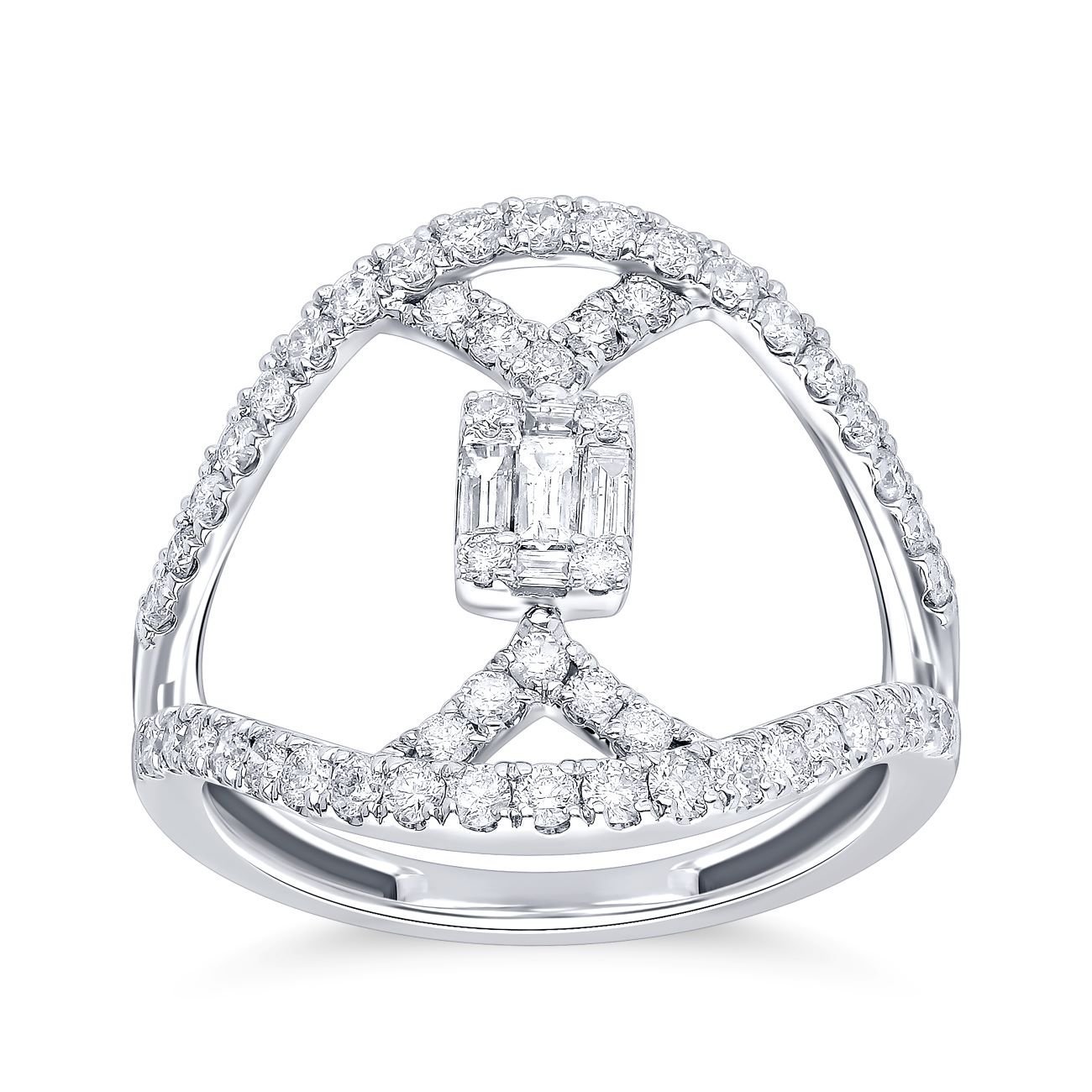 Geometric Diamond Halo Openwork Ring