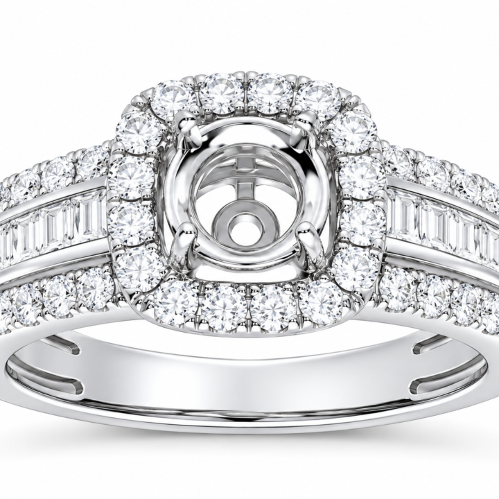 White Gold Diamond Halo Semi-Mount Engagement Ring