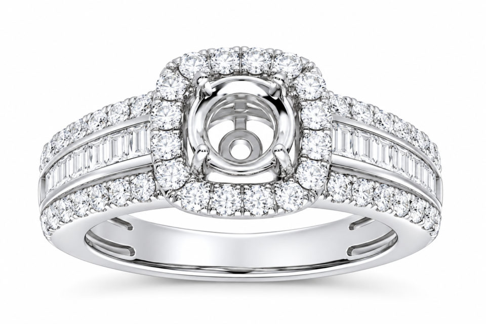 White Gold Diamond Halo Semi-Mount Engagement Ring