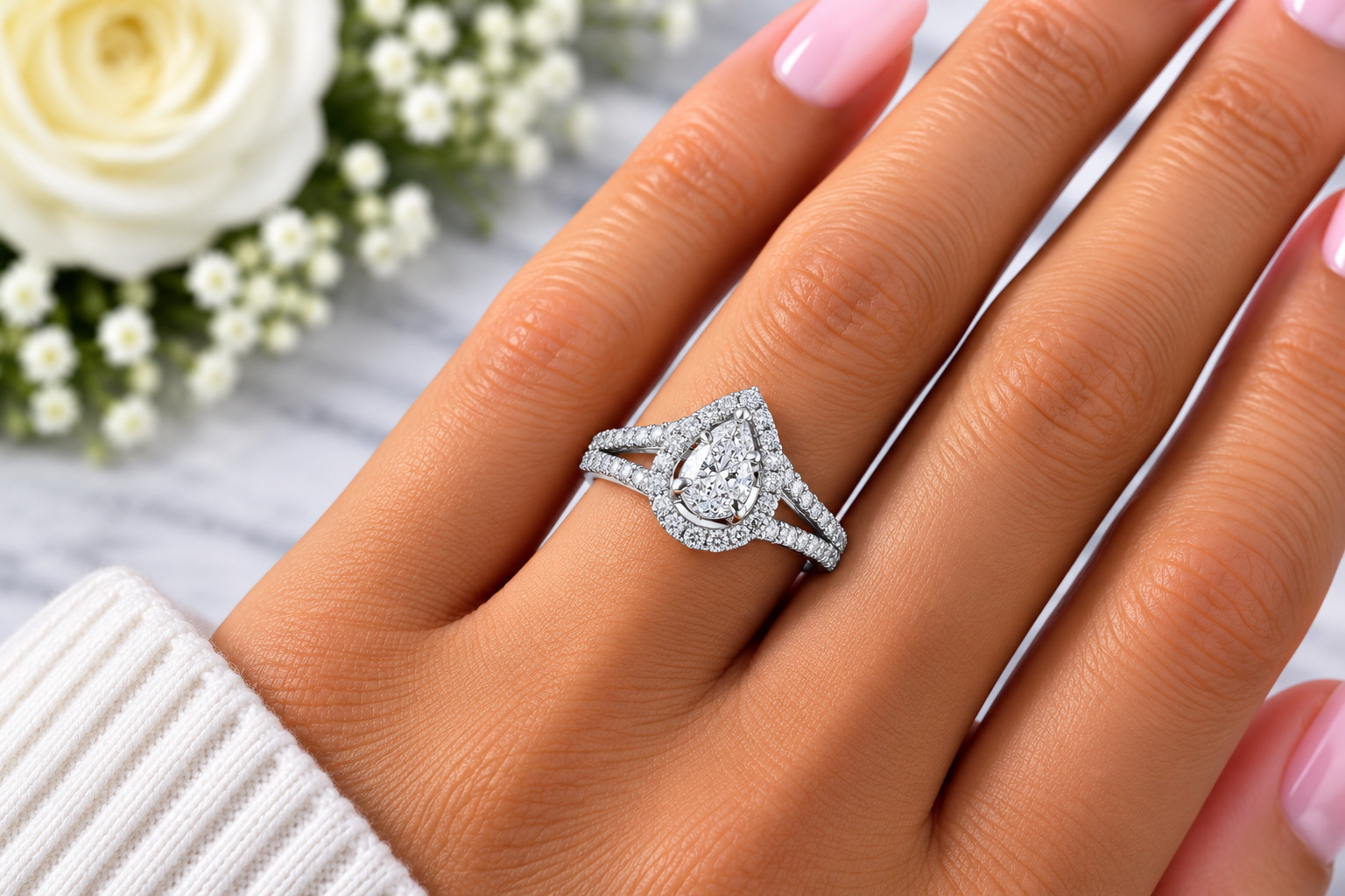 Pear-Shaped Diamond Halo Engagement Ring - Image 2