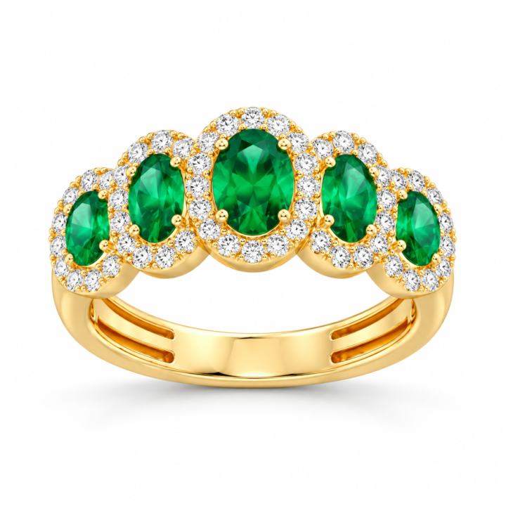 Gemstone & Diamond Halo Five-Stone Ring