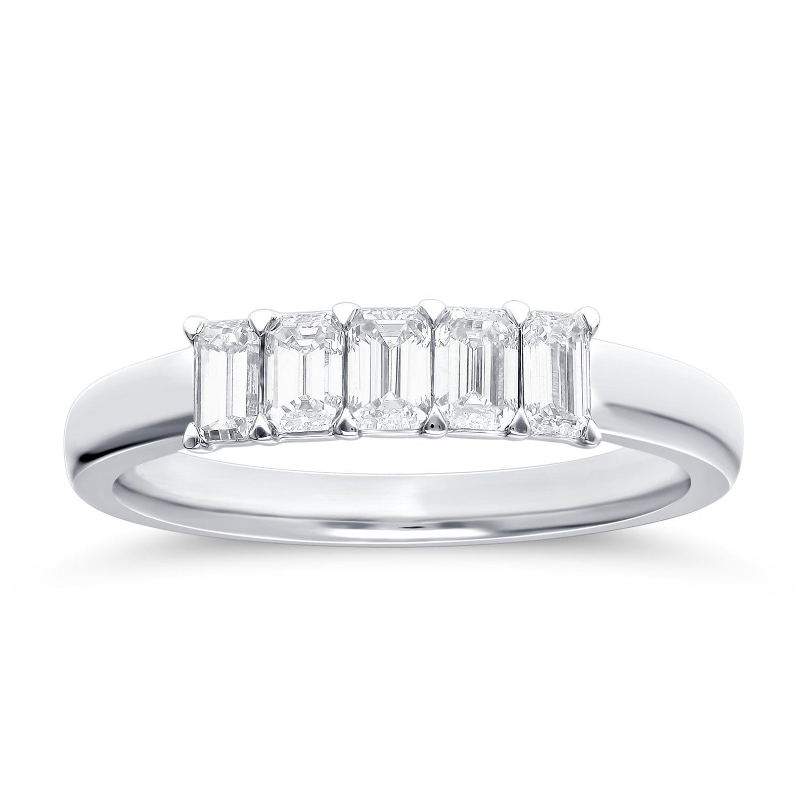 Shared Prong Emerald-Cut Diamond Five-Stone Anniversary Ring