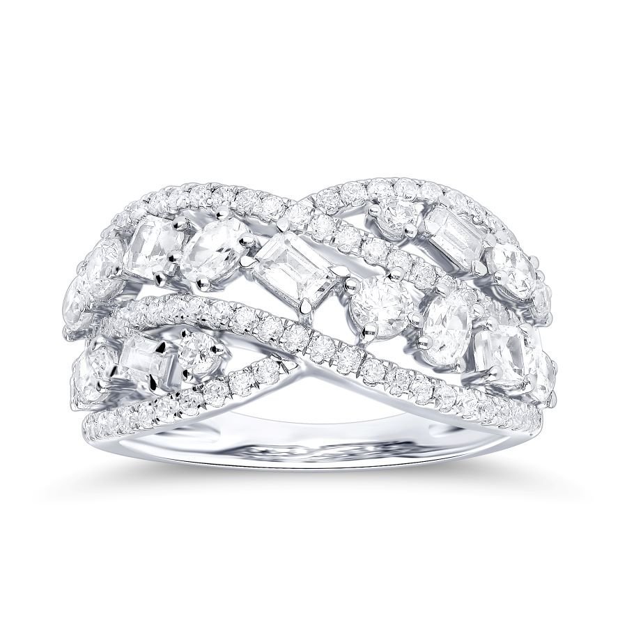 Interwoven Baguette, Oval & Round Diamond Crisscross Ring