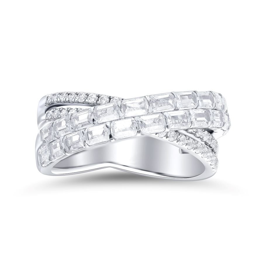 Double Row Emerald-Cut Diamond Crossover Ring