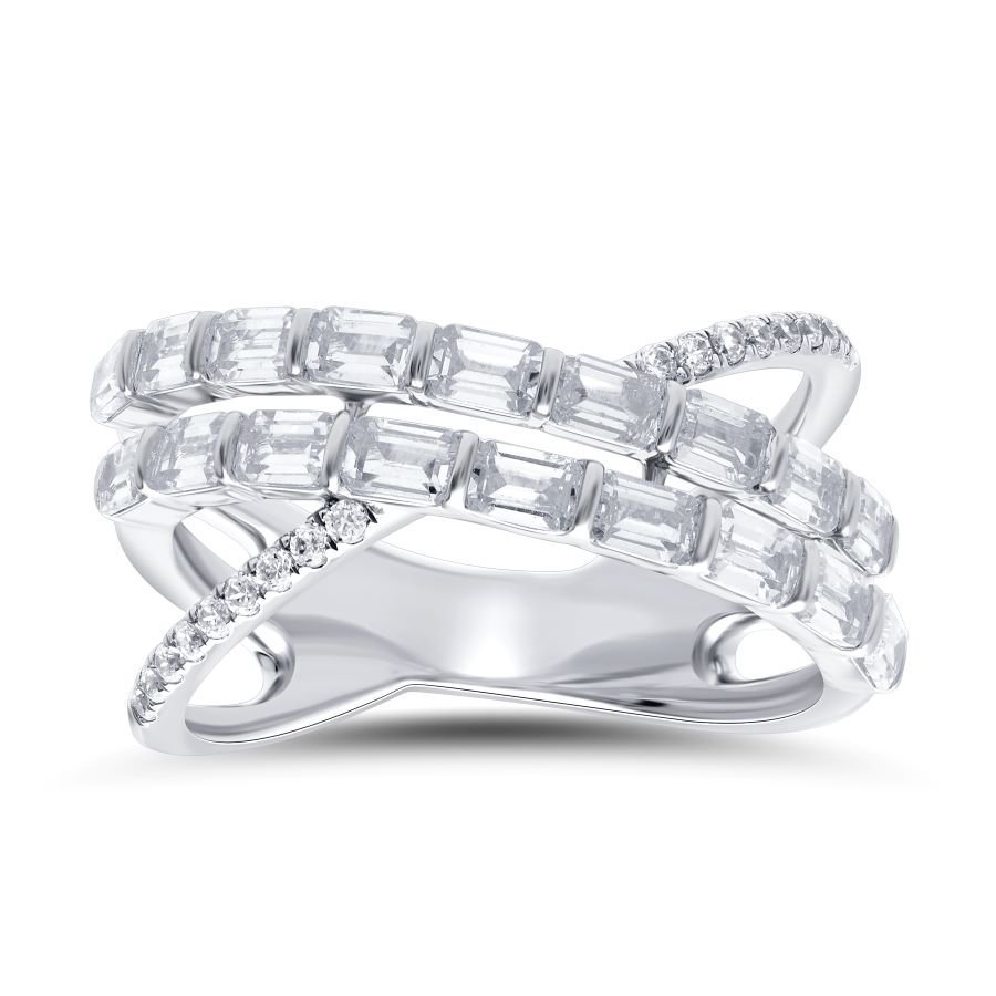 Emerald-Cut Diamond Crisscross Statement Ring