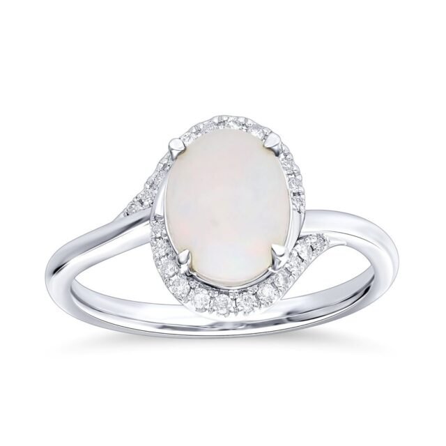 Opal & Diamond Halo Bypass Fashion Ring