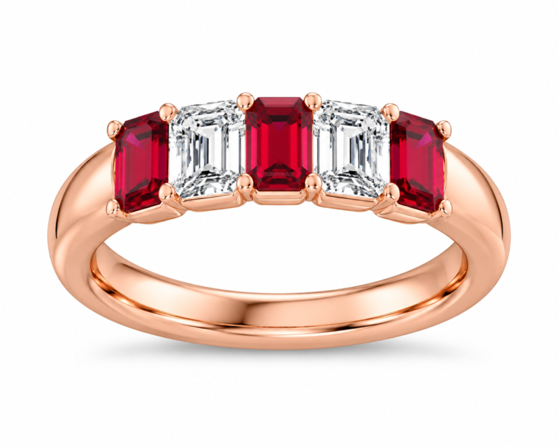 Emerald-Cut Gemstone & Diamond Five-Stone Band