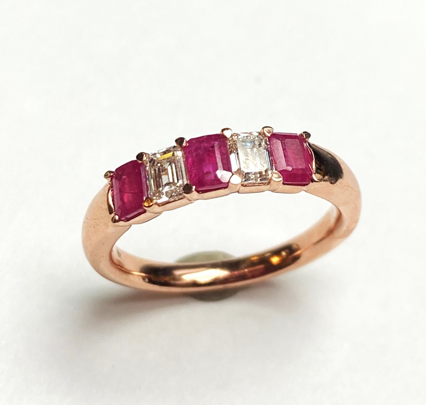 Emerald-Cut Gemstone & Diamond Five-Stone Band