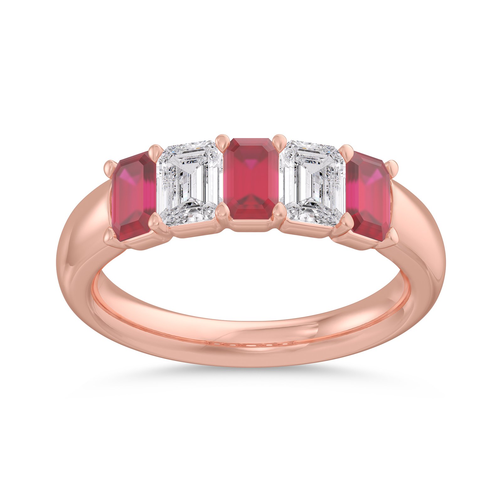 Emerald-Cut Gemstone & Diamond Five-Stone Band