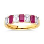 Emerald-Cut Gemstone & Diamond Alternating Five-Stone Band