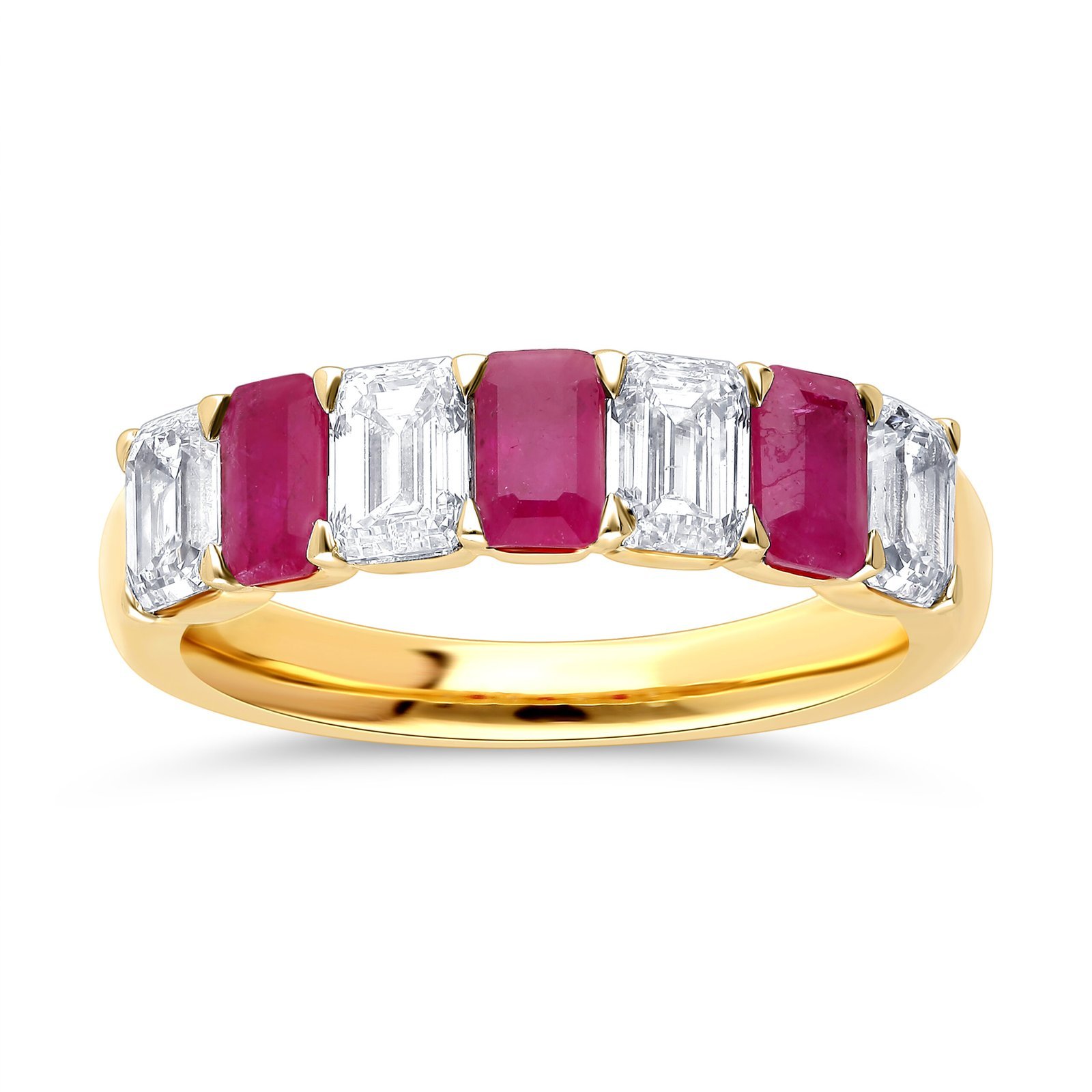 Emerald-Cut Gemstone & Diamond Alternating Five-Stone Band