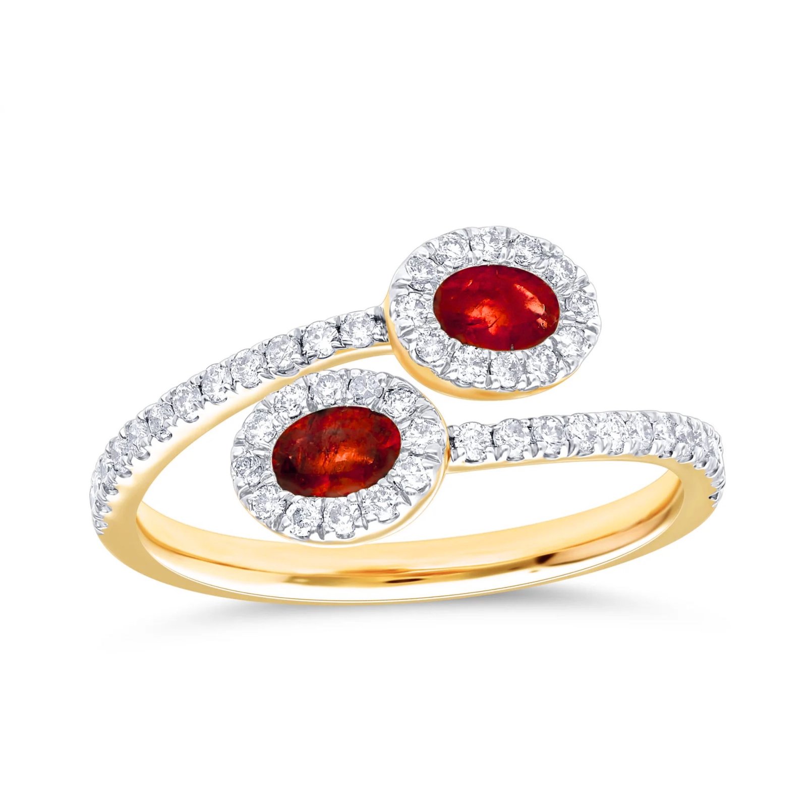 Two-stone Bypass Gemstone ring with Halo