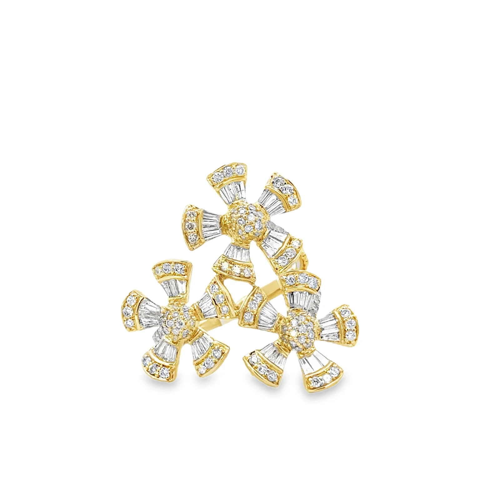Three Diamond Floral Cluster Fashion Ring