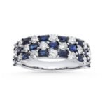 Sapphire & Diamond Three-Row Alternating Band Ring