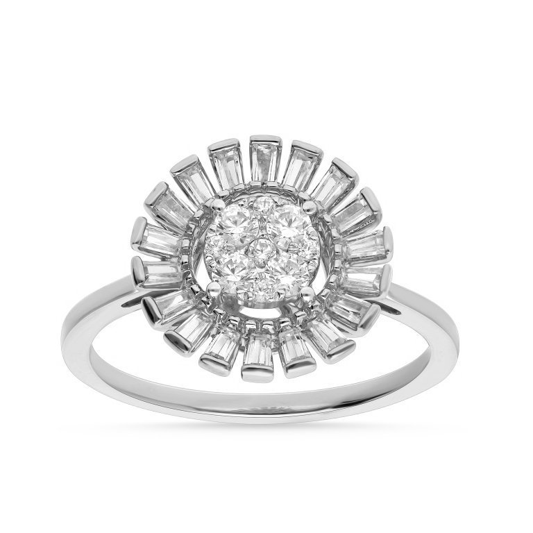 Radiant Baguette Halo Sunburst Diamond Ring