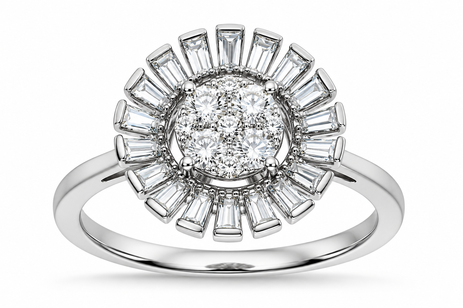 Radiant Baguette Halo Sunburst Diamond Ring