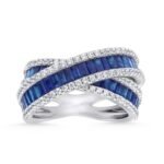Interwoven Baguette Sapphire & Diamond Crisscross Ring
