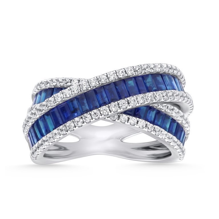 Interwoven Baguette Sapphire & Diamond Crisscross Ring