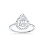 Pear-Shaped Diamond Halo Ring with Baguette Center